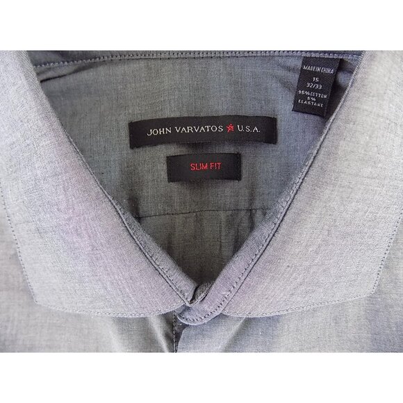 JOHN VARVATOS $245 Gray 15 x 32/33 Slim Fit MEN DRESS SHIRT CASUAL SALE Y30 - Picture 2 of 6